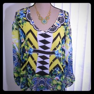 Crimson Ivy floral multicolor top. Size L